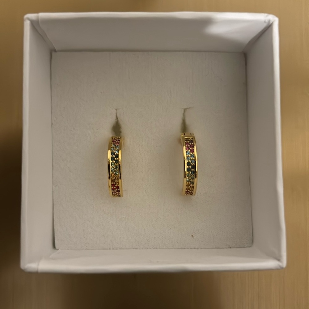DIANE VON FURSTENBERG HUGGY HOOPS GOLD SHINY STONES - Picture 1 of 4